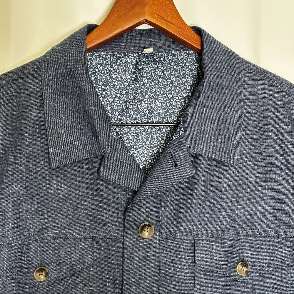 Baird McNutt Trucker Jacket Mens Size XL Murano Slim Fit Blue 100% Linen NEW!